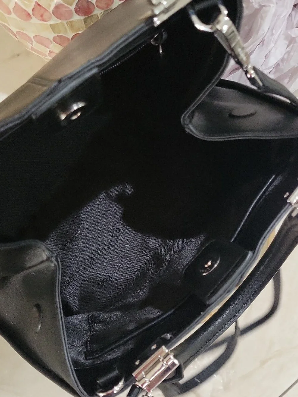 Calvin Klein Black Leather Structured Top-Handle Satchel